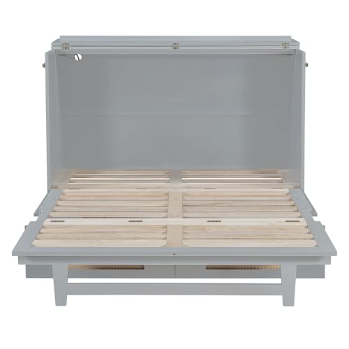 Full Size Murphy Bed Cabinet with USB and Storage Drawer Q685628