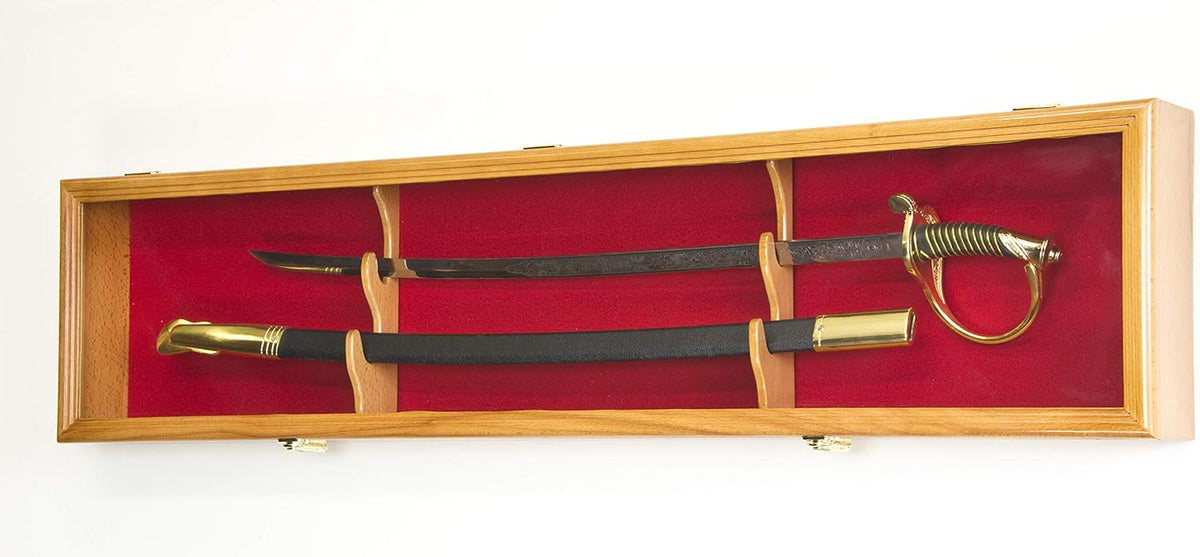 Lockable Oak Finish Sword Display Case Cabinet W81679