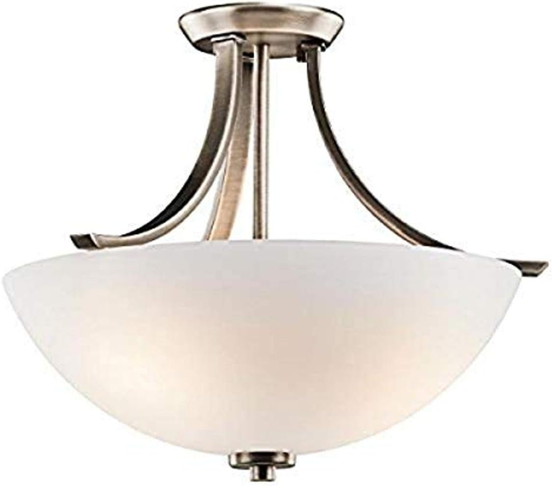 3 Light Semi Flush with Satin Etched Cased Opal Glass in Brushed Pewter F313