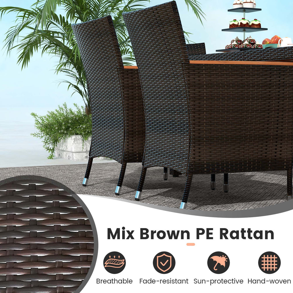 7 Pieces Outdoor Wicker Dining Set with Acacia Wood Table X561082