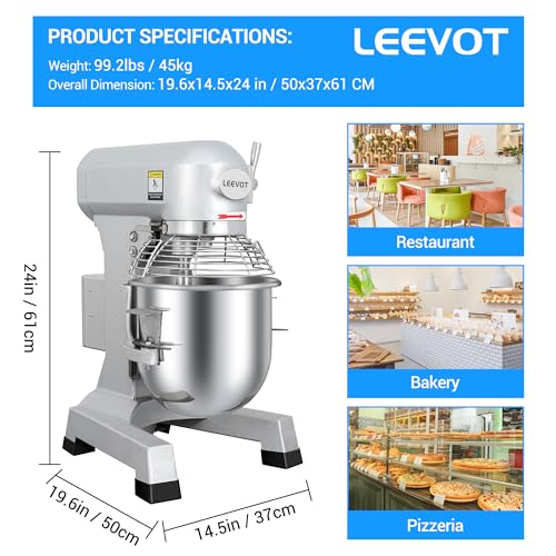 15Qt 600W Commercial Food Mixer, 3-Speed Adjustable Heavy Duty Stand Mixer with Stainless Steel Bowl L4265