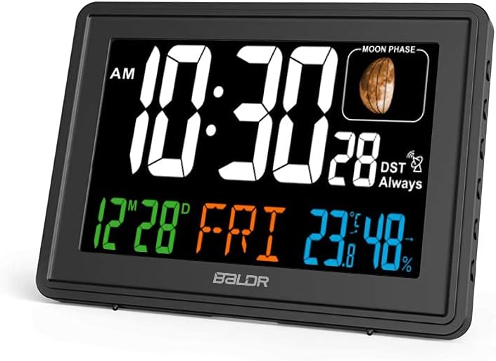 Digital Alarm Clock with Large Display, Calendar, Moon Phase, Temperature, Humidity, Dimmable Backlight, White Z3782