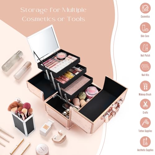 Black 11.8 Inch Makeup Organizer Case with Mirror U923