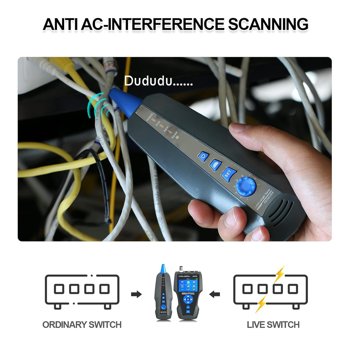 Network Cable Tester with TDR and AC Filter for RJ45 RJ11 BNC Metal Cable M309