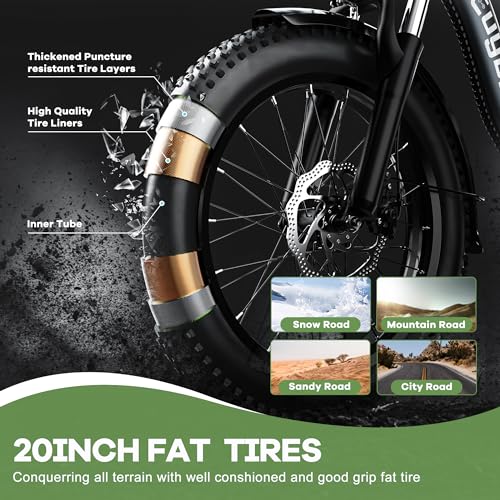 1000W Foldable Electric Bike, 48V 15Ah Removable Battery, 20" Fat Tire, 7 Speed Z9202