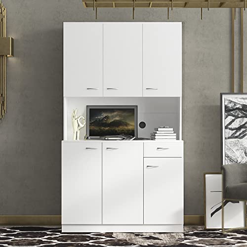 White 39" W Tall Freestanding Wood Wardrobe Armoire with Doors and Storage Shelves U8552