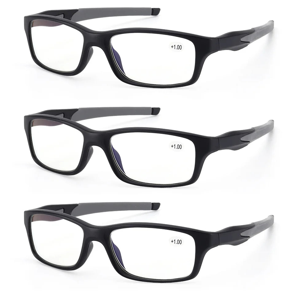 3 Pairs Men Sport Reading Glasses Blue Light Blocking Rubber Anti-Slip D8951