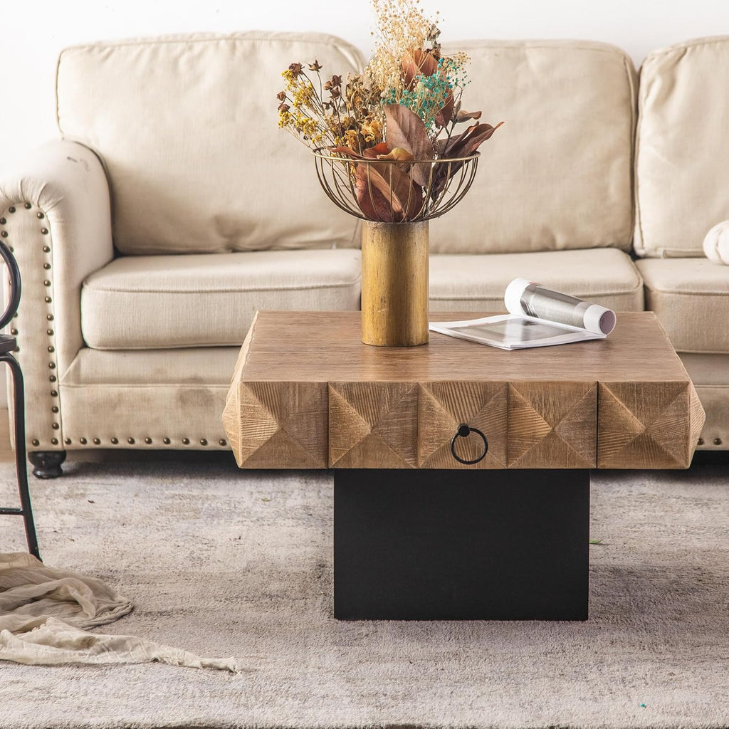 Square Coffee Table with 2 Drawers Solid Wood Z2000