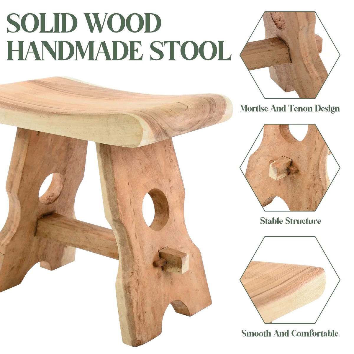 18" Solid Wood Shower Stool Footstool Bench N86176