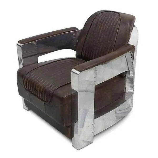 Genuine Leather Polished Aluminum Armchair R708