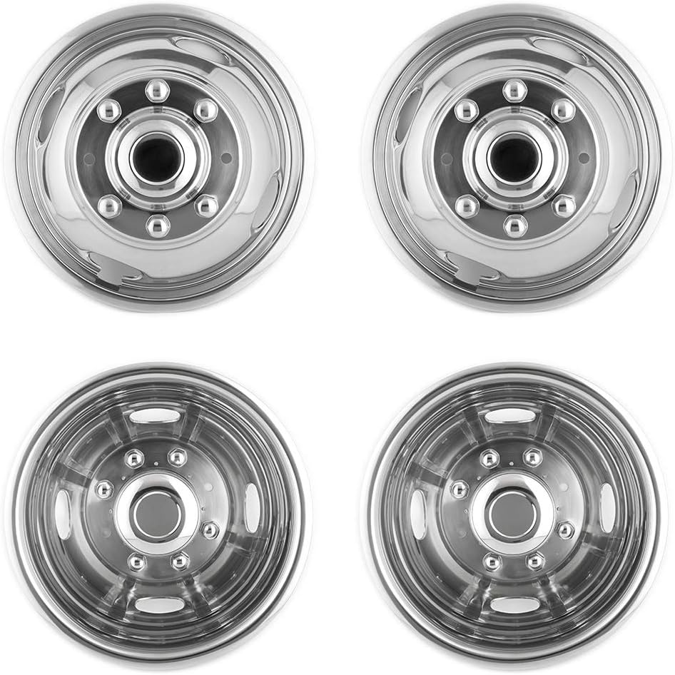 4pcs 17inch Polished Stainless Steel Dually Wheel Simulators, 8 Lug 4 Hand Hole Hubcaps J150337