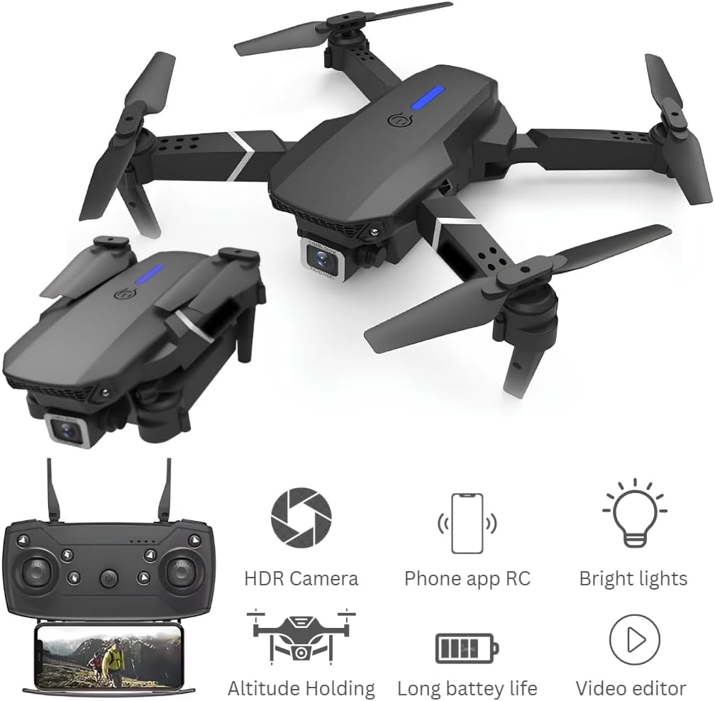 Black Foldable RC Helicopter Drone with 1080P Dual HD Camera A1522