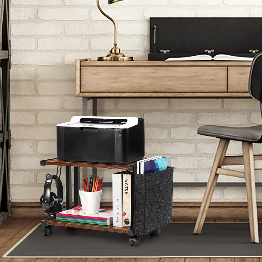 2-Tier Mobile Printer Stand Shelf with Storage Under Desk Printer Cart G942916