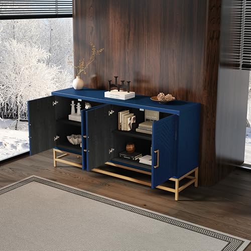 Navy Wooden Accent Storage Cabinet with 4 Doors and Adjustable Shelves G89905