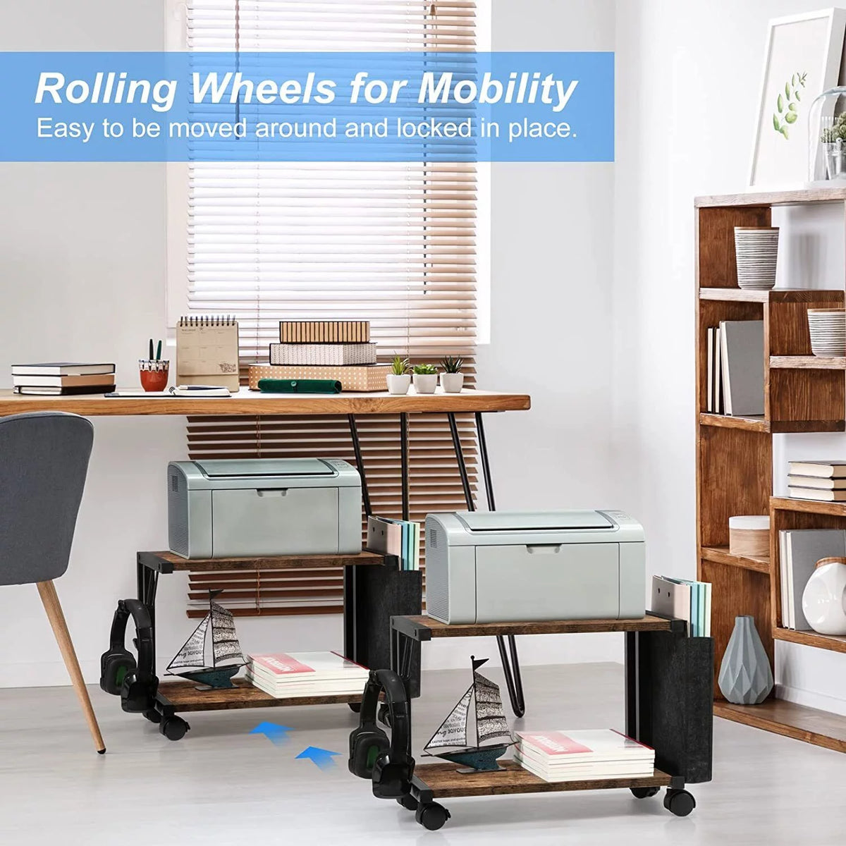 2-Tier Mobile Printer Stand Shelf with Storage Under Desk Printer Cart G942916
