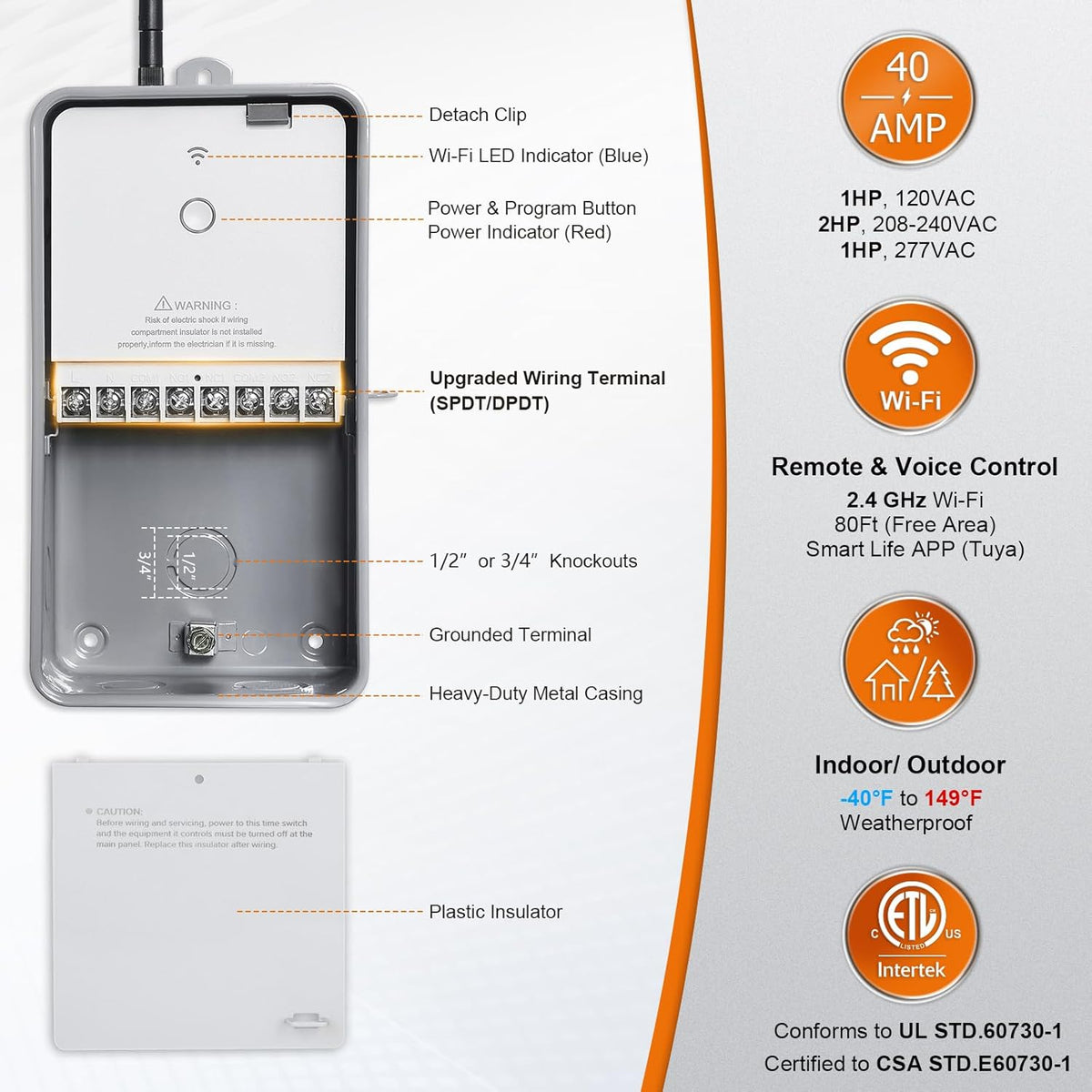 WiFi Smart Pool Timer, 40 AMP, Outdoor Heavy Duty Metal Casing N799