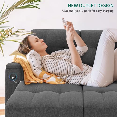 Dark Gray L-Shaped Sectional Sofa Bed with Pull Out Bed R3992