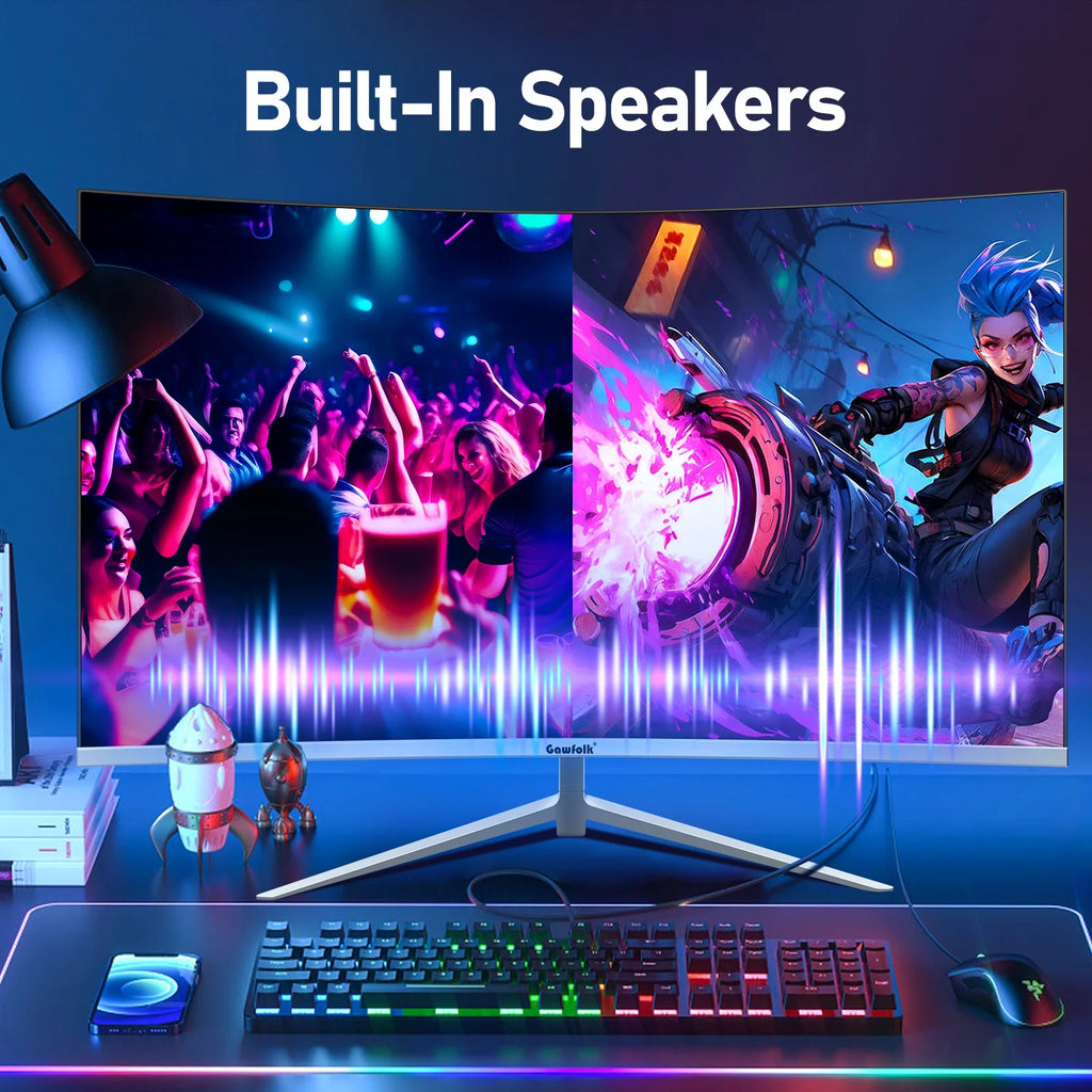 27 Inch Curved Monitor 100hz White FHD 1080P 1800R Frameless Built-in Speakers HDMI K870120