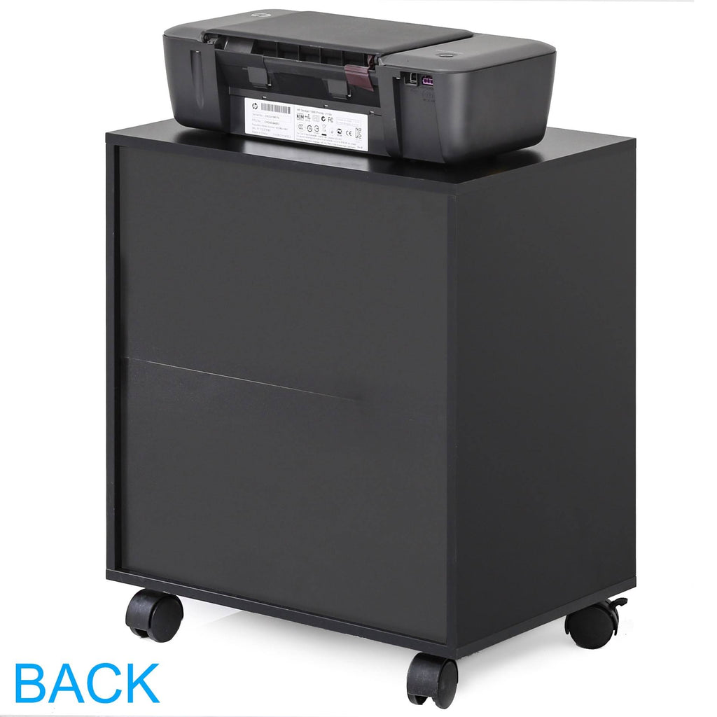 Black Wood Printer Stand File Cabinet on Wheels D1019