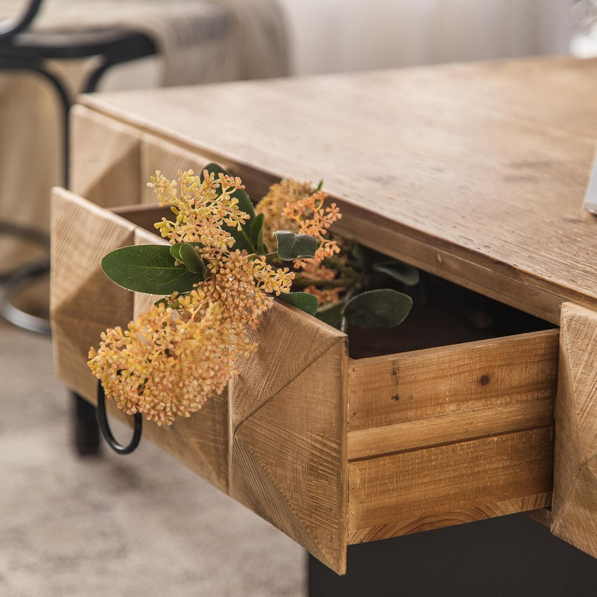 Square Coffee Table with 2 Drawers Solid Wood Z2000