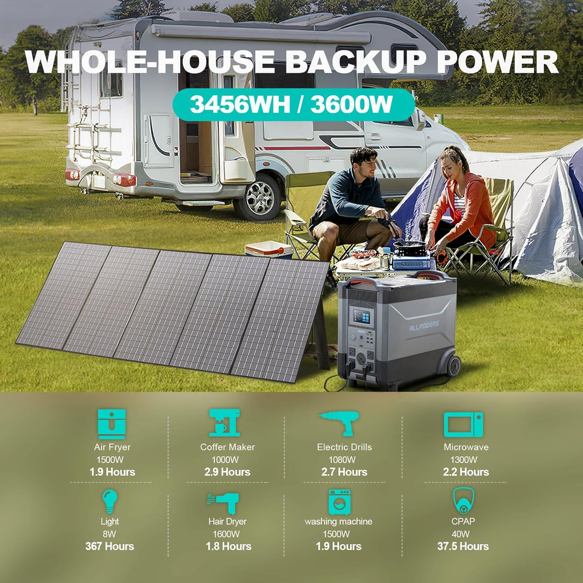 3456Wh LiFePO4 Portable Power Station with 3600W AC Output V732705