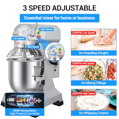 15Qt 600W Commercial Food Mixer, 3-Speed Adjustable Heavy Duty Stand Mixer with Stainless Steel Bowl L4265