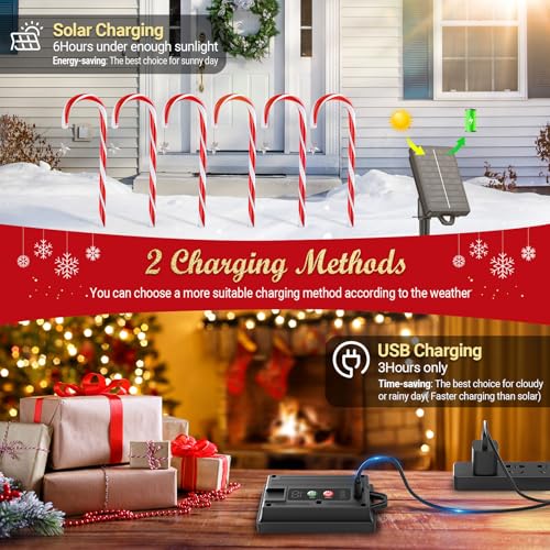 12 Pack Solar Candy Cane Lights, 72 LEDs Waterproof Outdoor Christmas Decorations Z575865