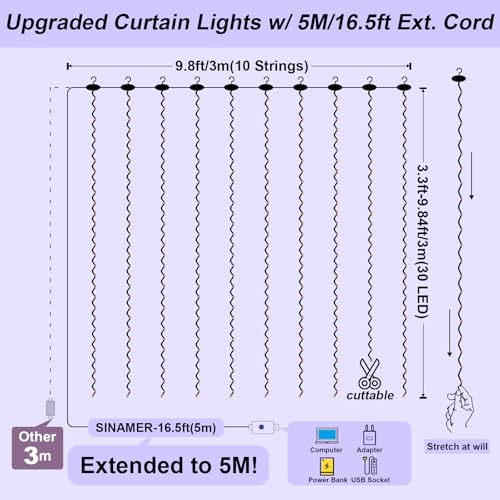 19.6ft x 9.8ft Warm White Curtain String Light D615