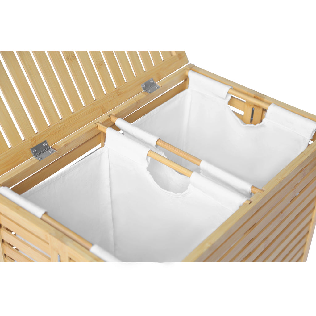 Foldable Bamboo Laundry Hamper with Lid and Liner Bag I6373