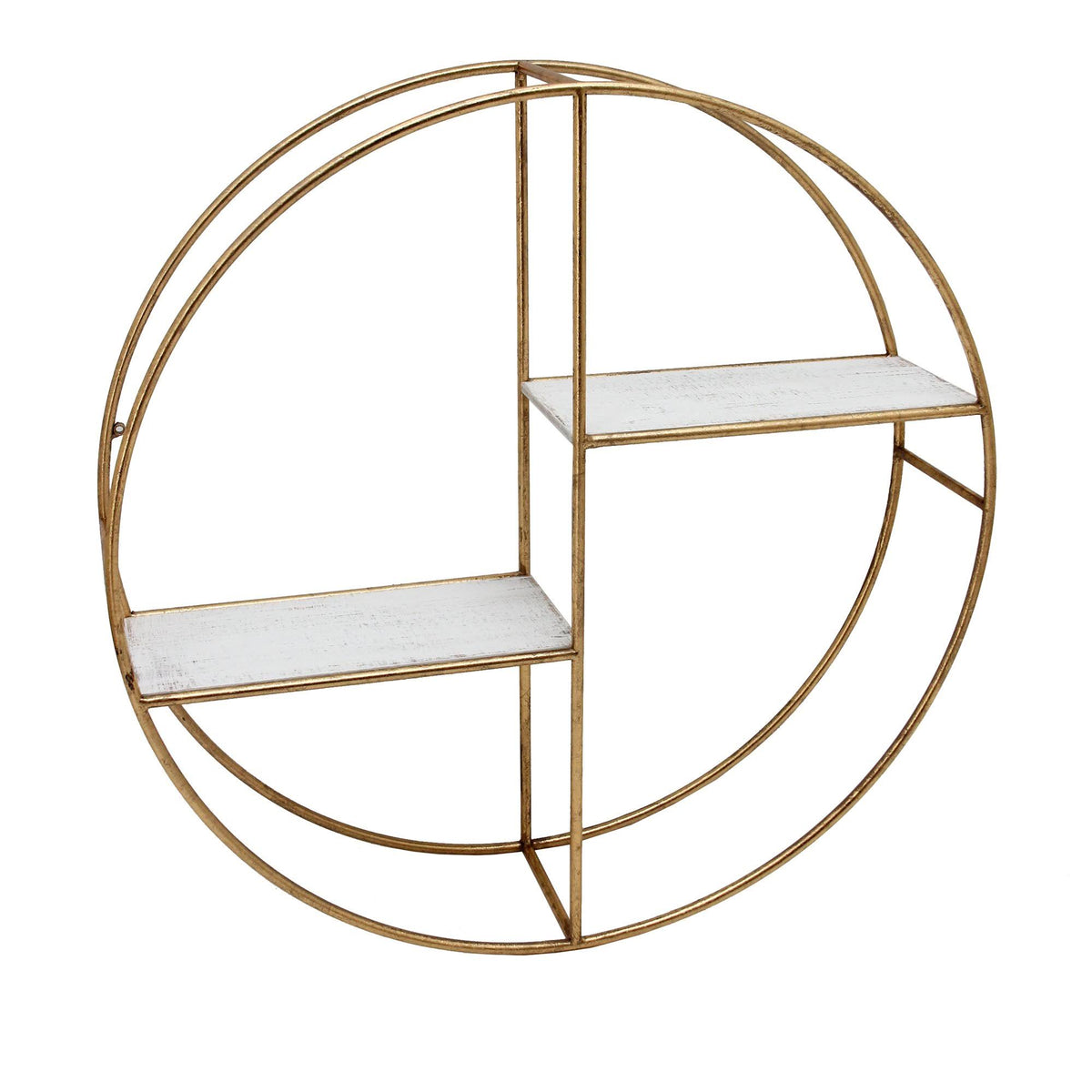 24 in. Metal & Wood Round Shelf White & Gold P340
