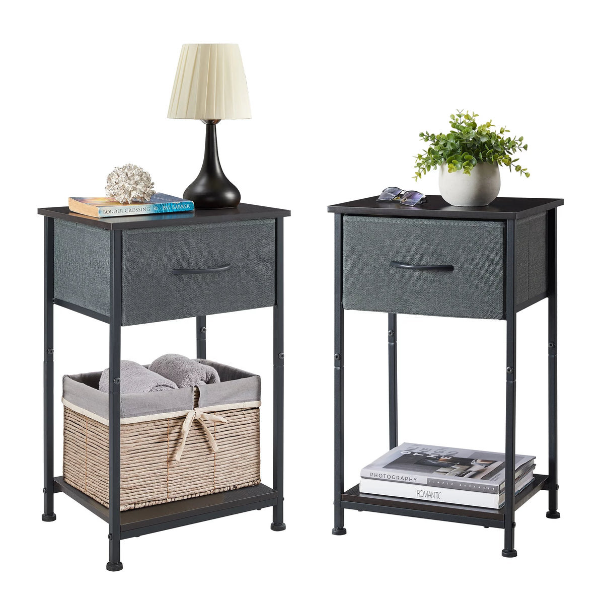 Small Nightstand with Drawer and Storage Shelf E776