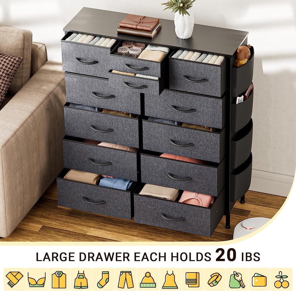 Rustic Brown 12 Drawer Fabric Dresser H6531