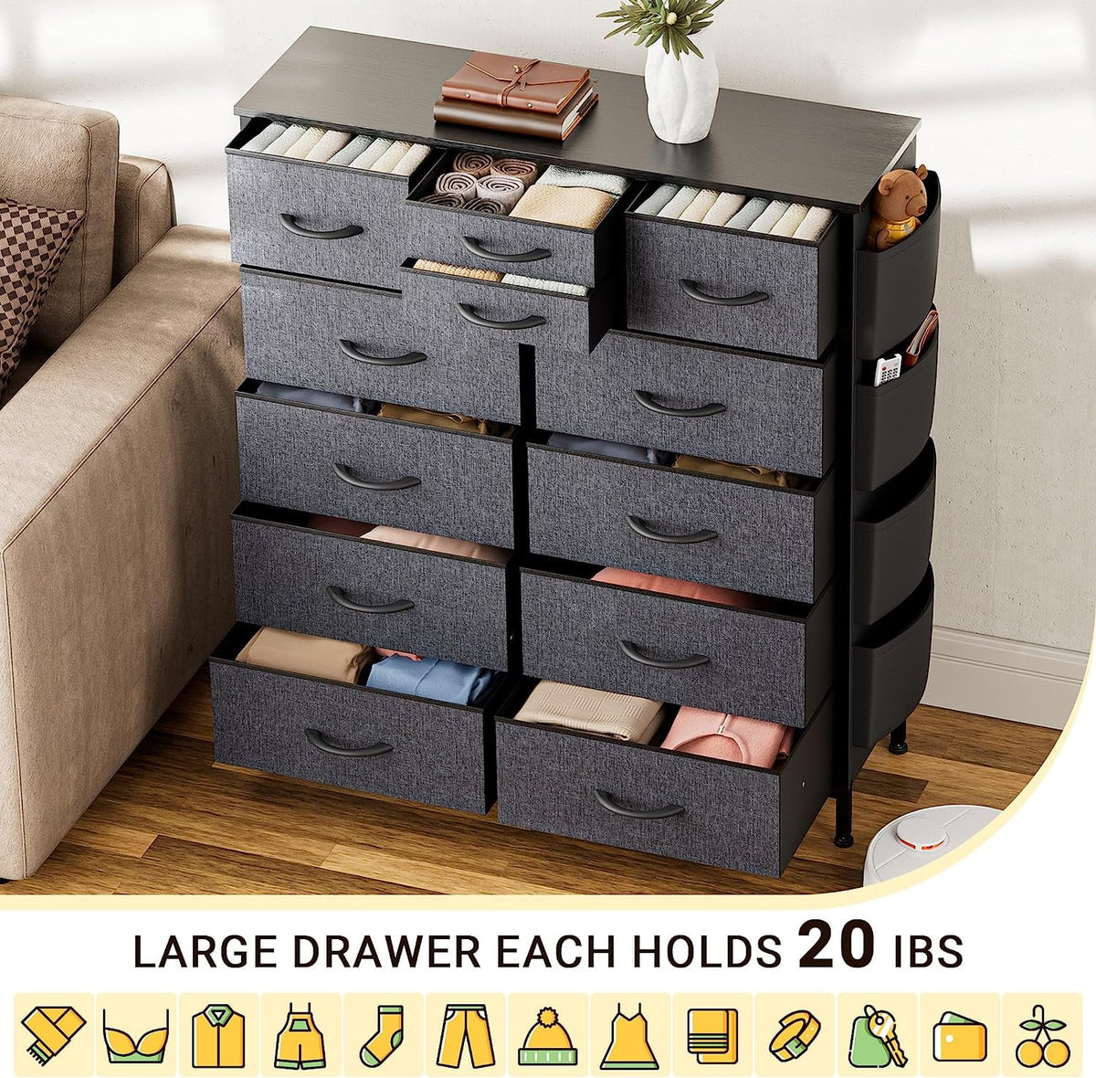 Rustic Brown 12 Drawer Fabric Dresser H6531