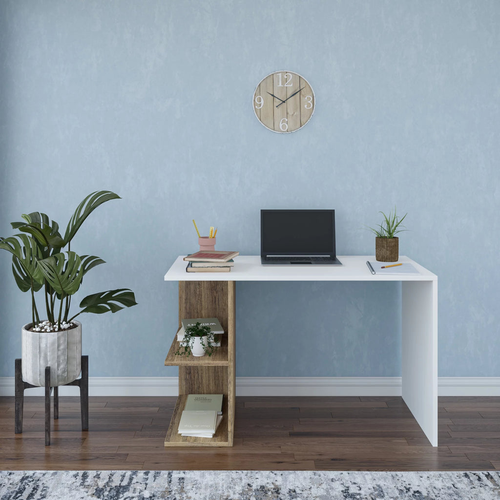 2 Tier White Walnut Modern Desk Q676810