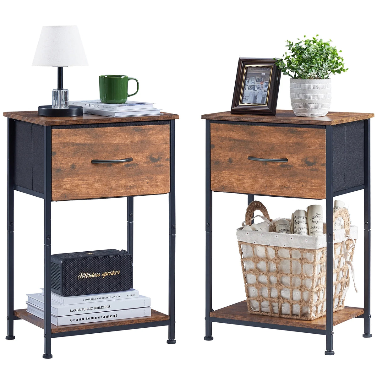 Small Nightstand with Drawer and Storage Shelf E776