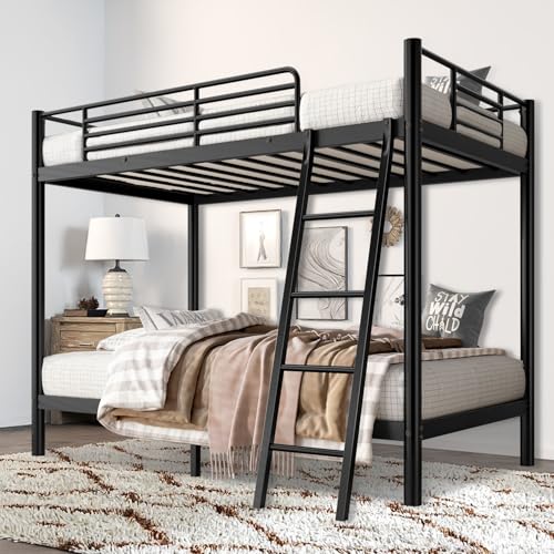 Twin Over Full Size Bunk Bed with Ladder and Guardrail W9043
