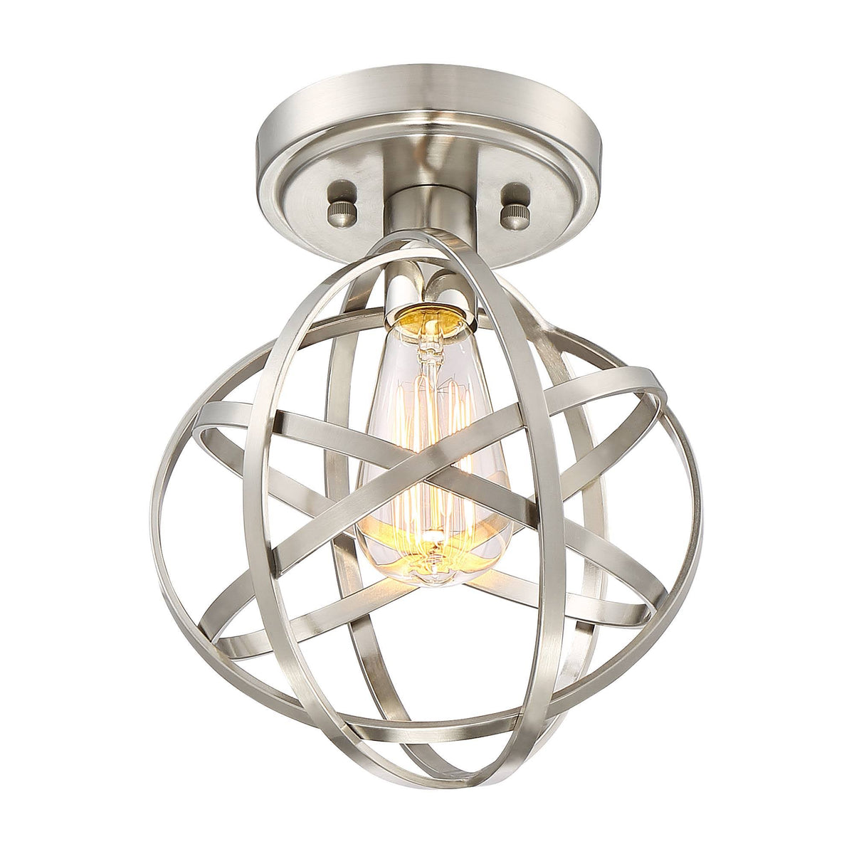 Industrial Ceiling Light Semi Flush Mount Fixture LED Brushed Nickel 8x22 Wide Open Cage F580935