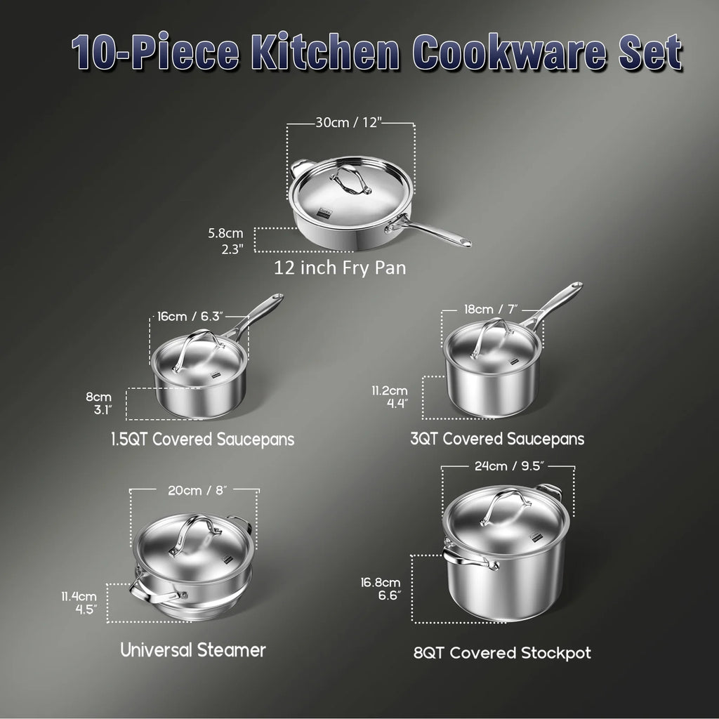 10-Piece Stainless Steel Cookware Set with Fry Pan L155109