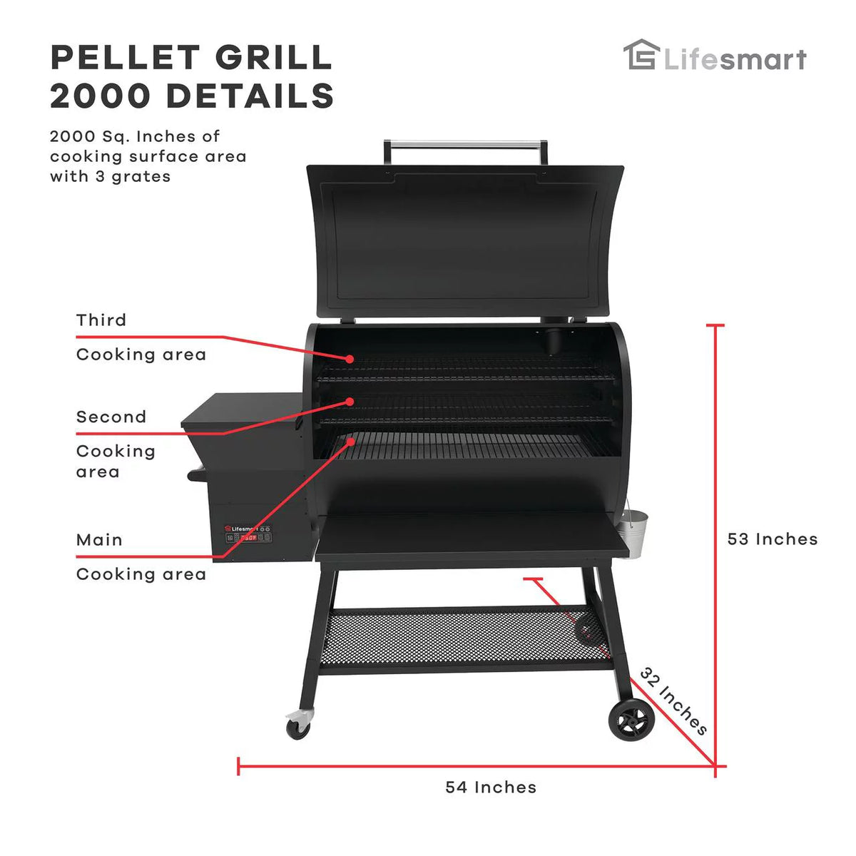 2000 Square Inch Pellet Grill and Smoker with Dual Meat Probes D308037