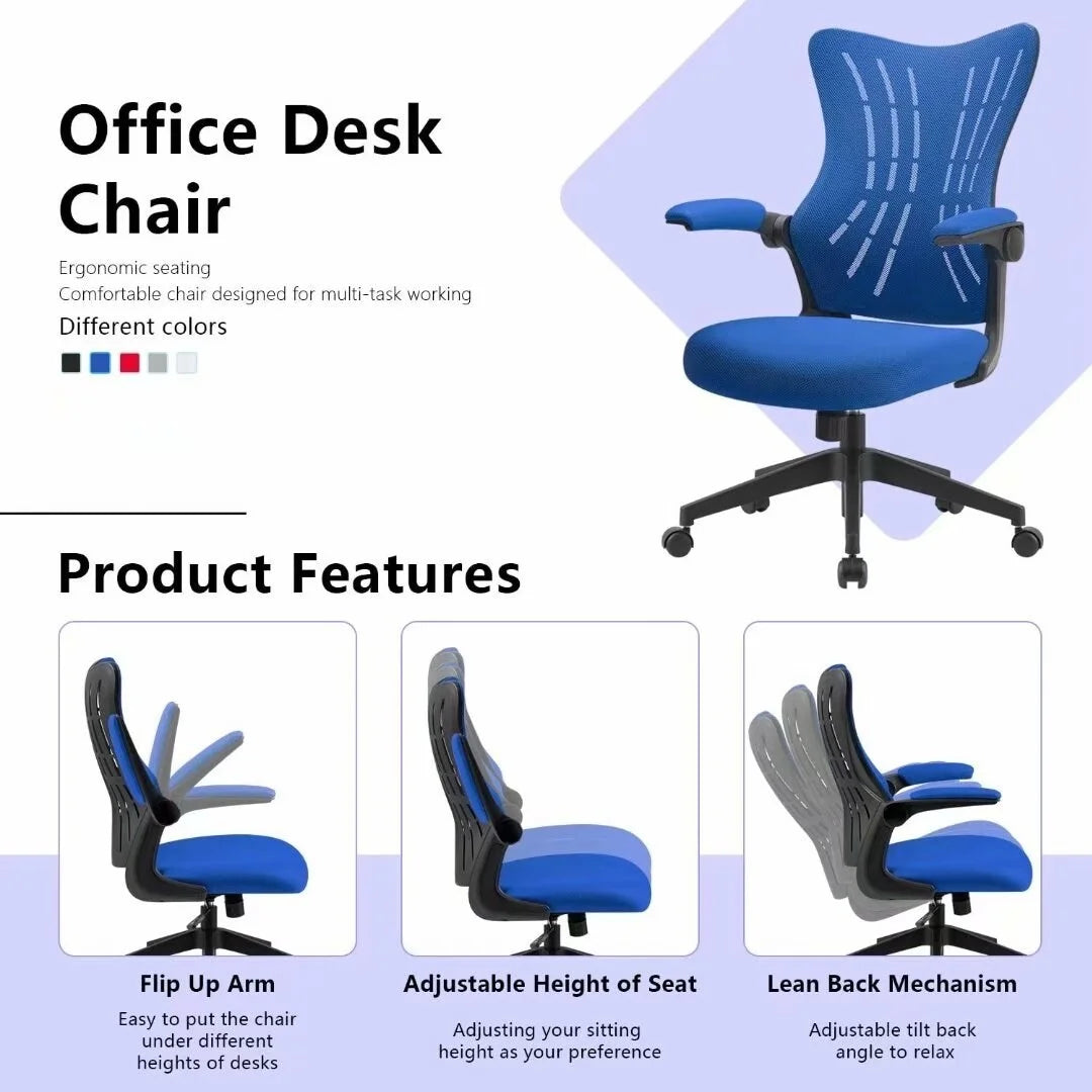 Blue Mesh Office Desk Chair with Flip Arms and Lumbar Support D360482