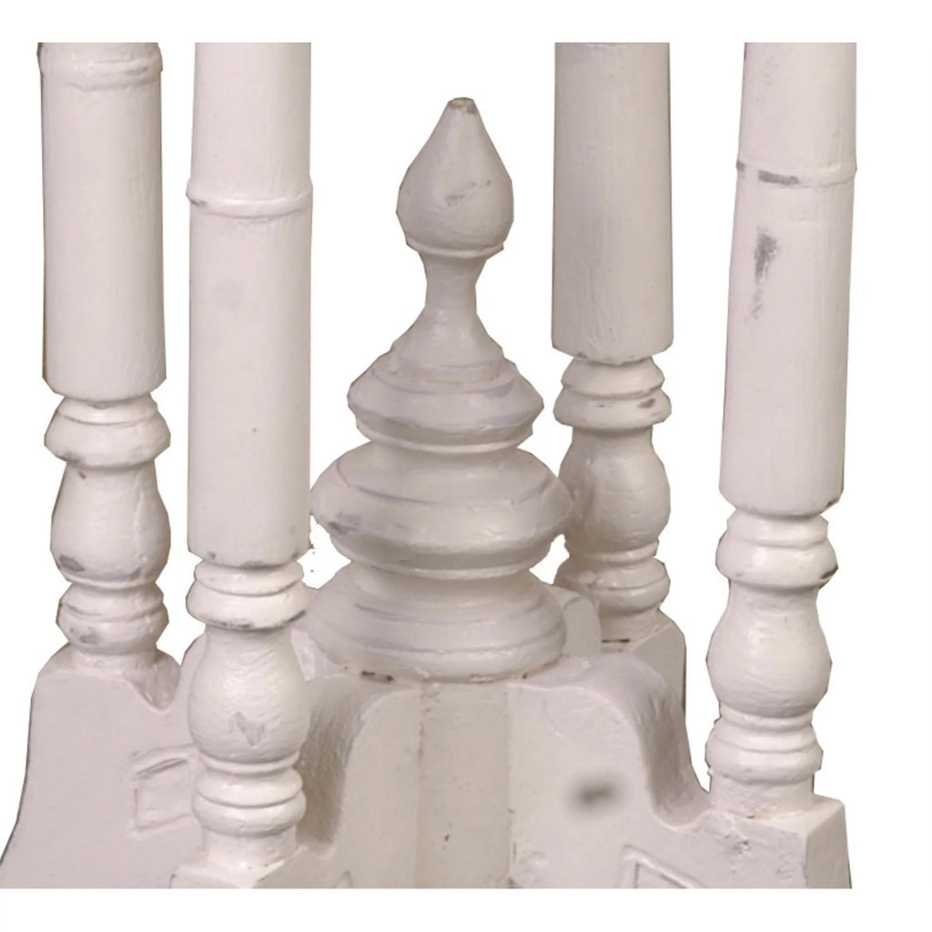 Round End Table in Distressed White and Brown Wood X968