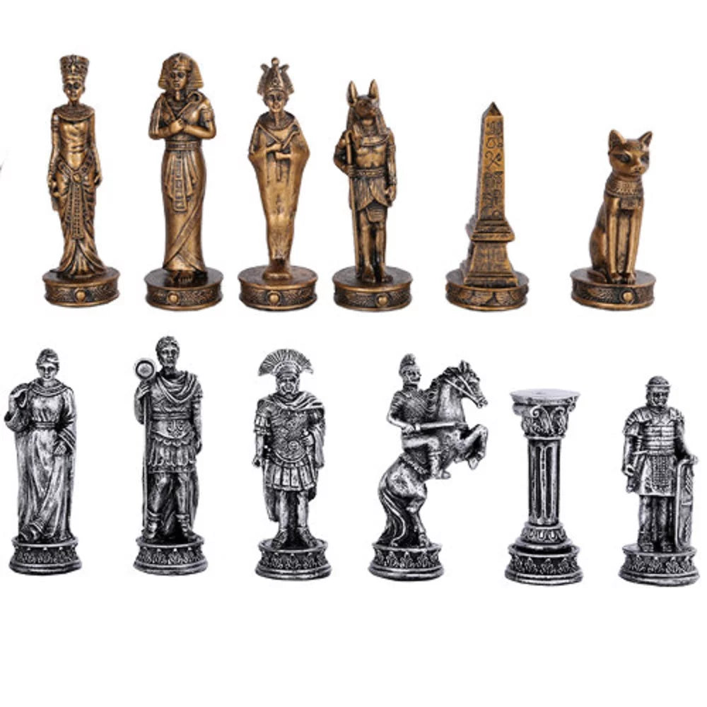 Egyptian vs Roman Chess Set with Glass Board O947831