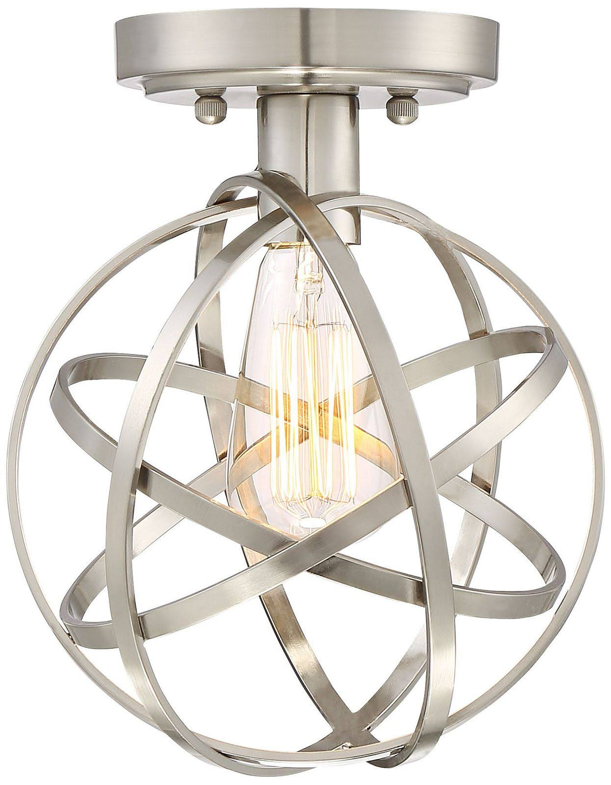 Industrial Ceiling Light Semi Flush Mount Fixture LED Brushed Nickel 8x22 Wide Open Cage F580935