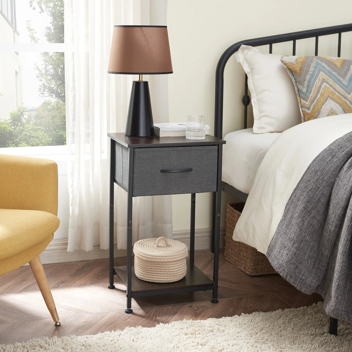 Small Nightstand with Drawer and Storage Shelf E776