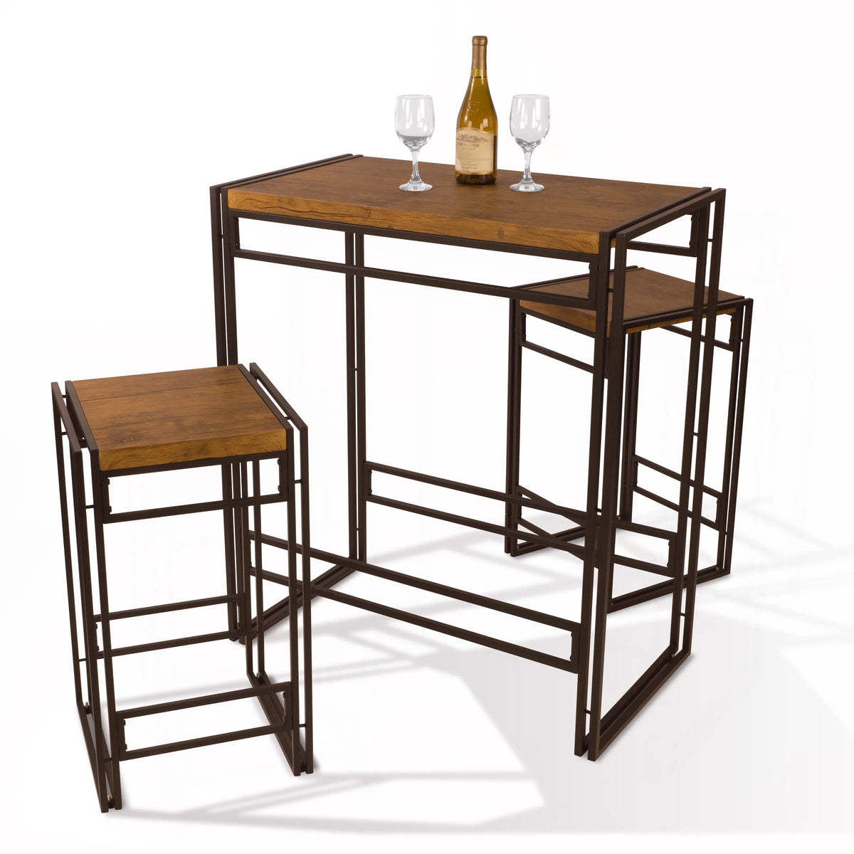 Bar Height 3 Piece Woodgrain Black Dining Table Set J830788