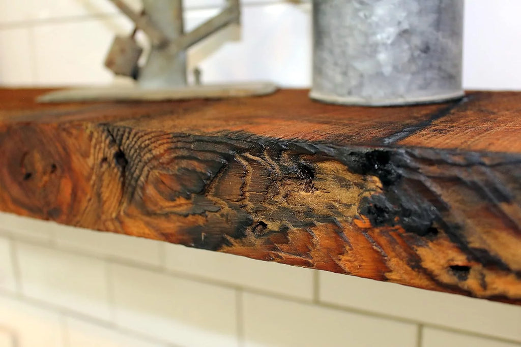 Reclaimed Wood Mantel Shelf with Steel Angle Brackets U46447