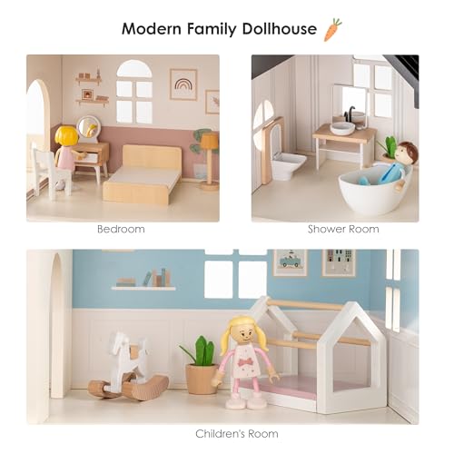 Wooden 6-Room 1:12 Scale Dollhouse with 26 Furniture G751
