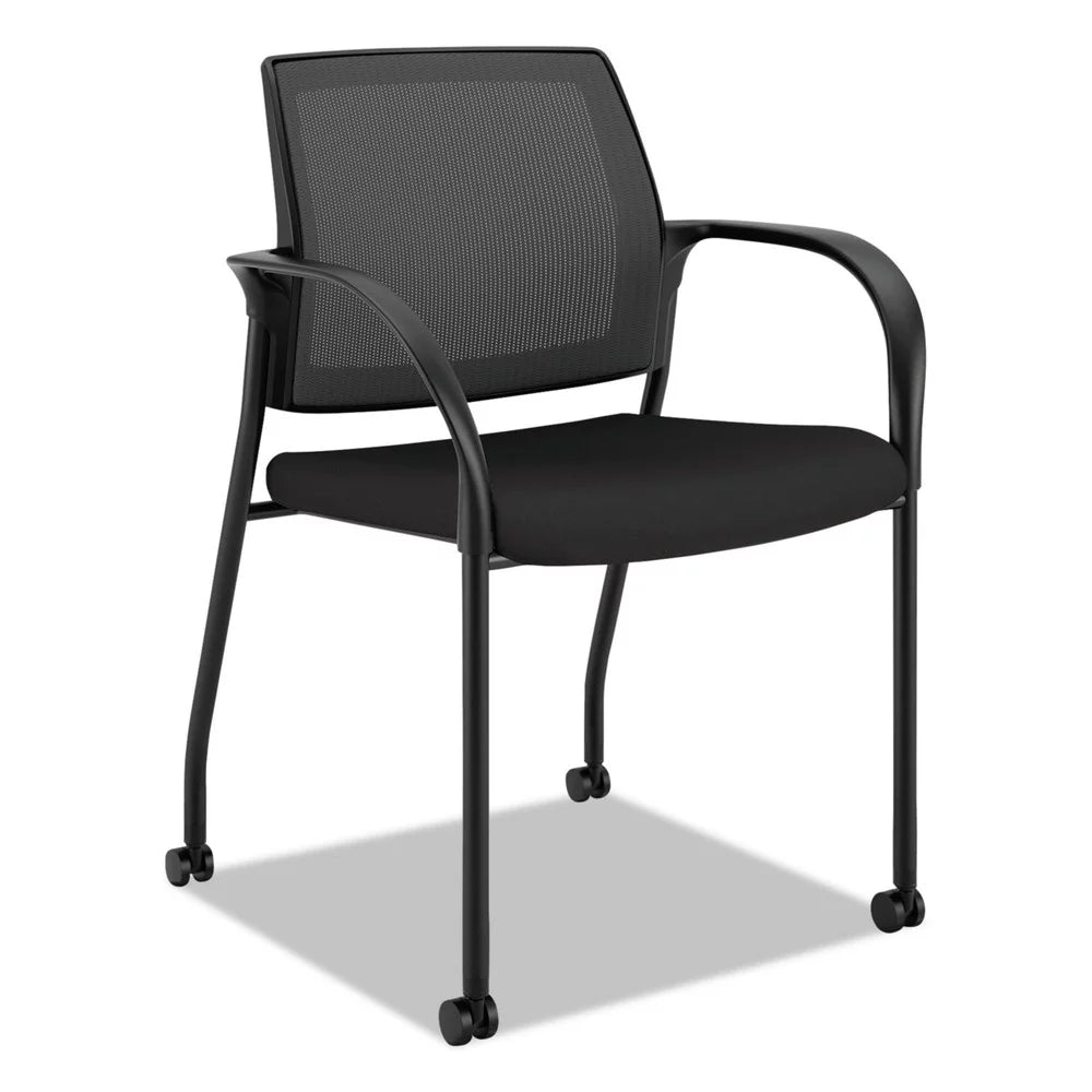 Black Mesh Back Stacking Chair with Casters C8186