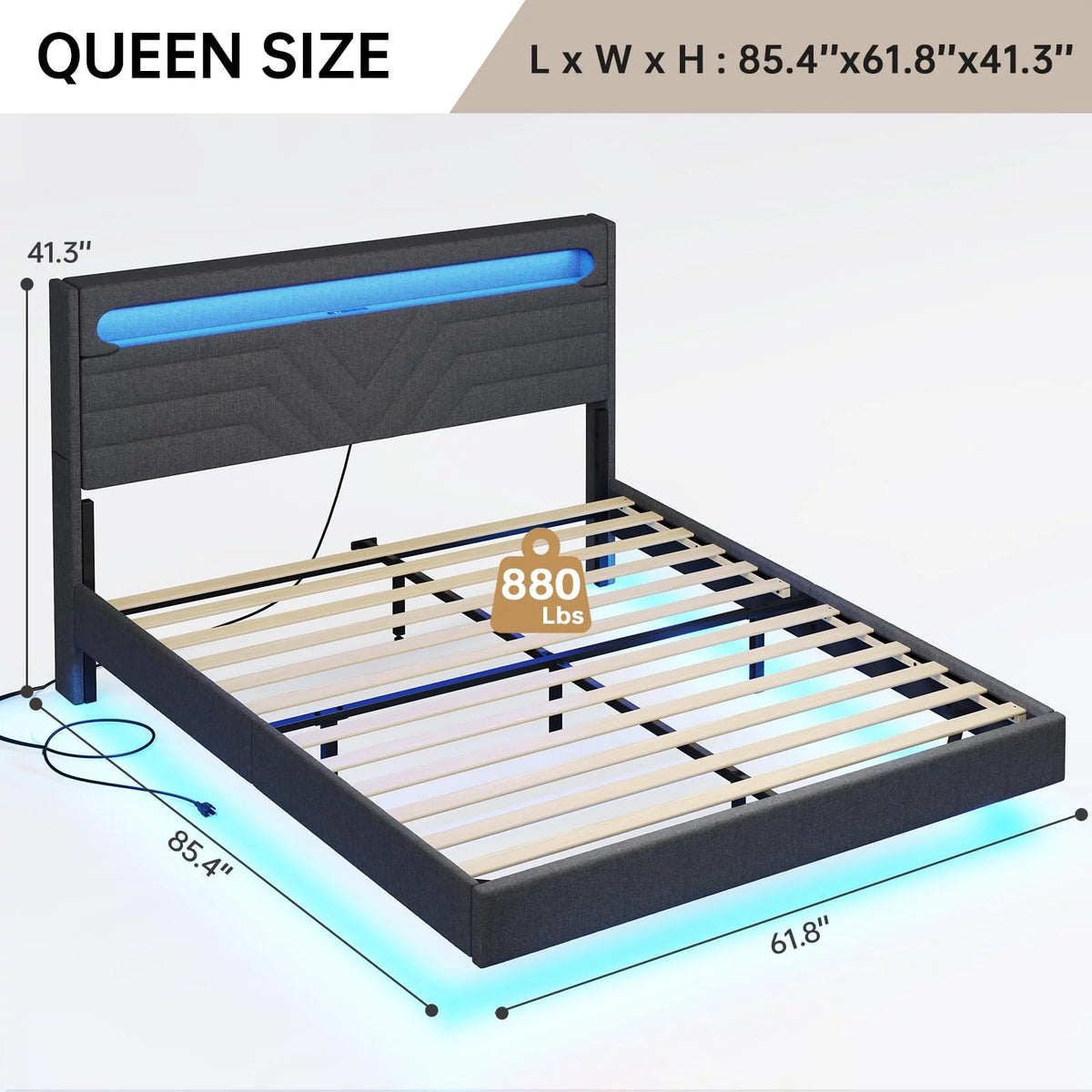 Queen Size Fabric Upholstered Platform Bed Frame with Storage Headboard K456