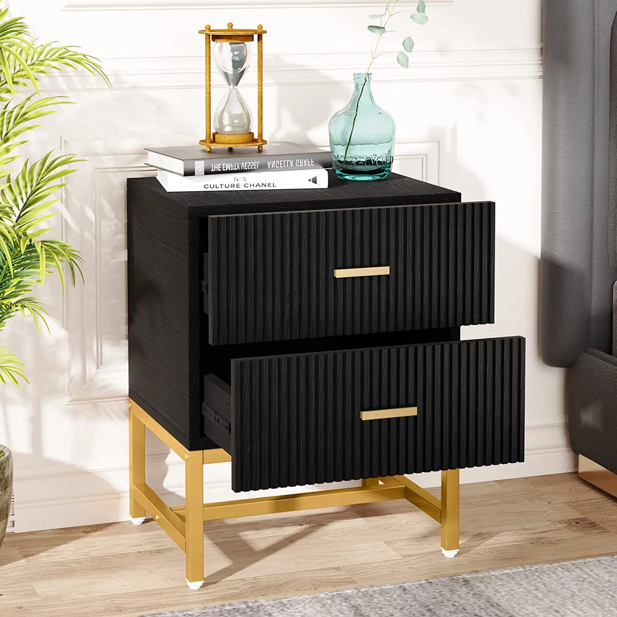 2-Drawer Wood Metal Nightstand S966